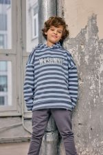 Bluza z kapturem MASHMNIE Niebieska w paski - obrazek 2