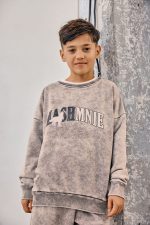 Komplet dresowy MASHMNIE BLUZA I SPODNIE Farbowane szaro-beżowe - obrazek 2