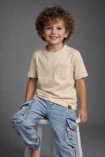 T-shirt z kieszonką BEŻOWA- MIMI - obrazek 2