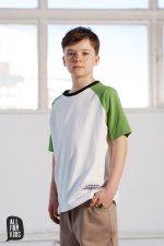 T-shirt reglanowy biało-zielony z kontrastową lamówką i grafiką UNDERGROUND. - obrazek 2