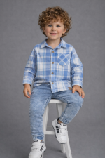 Koszula w kratę Błękitną- MIMI - obrazek 3