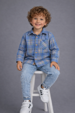 Koszula w kratę NIEBIESKA- MIMI - obrazek 2