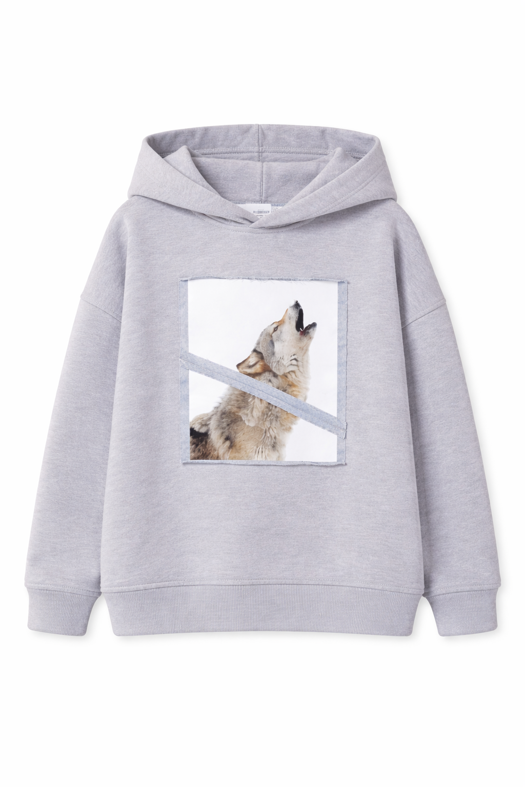 Szary hoodie z wilkiem Bluza z kapturem Szara MASHMNIE - obrazek 1