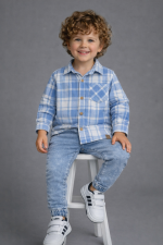 Koszula w kratę Błękitną- MIMI - obrazek 2