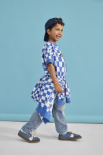 BLUZA z zamkiem Szachownica niebieska - obrazek 3