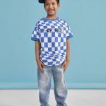 T-shirt Szachownica niebieska