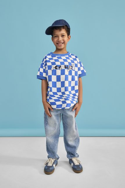 T-shirt Szachownica niebieska