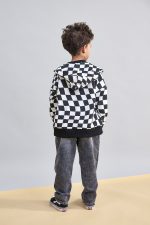 BLUZA z zamkiem Szachownica czarna - obrazek 2