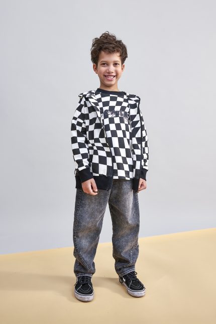 BLUZA z zamkiem Szachownica czarna